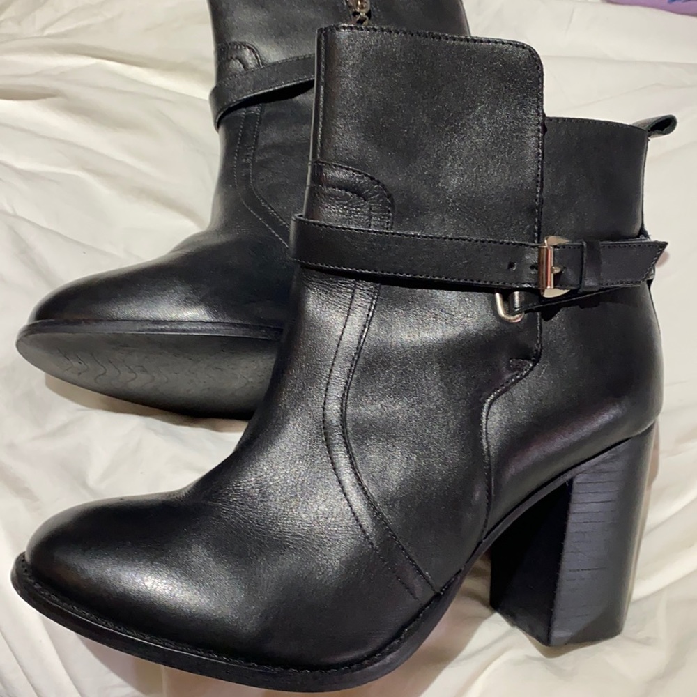 Lane Bryant Sexy Black Leather Boots - Ankle 4 inch wide heel Size 10